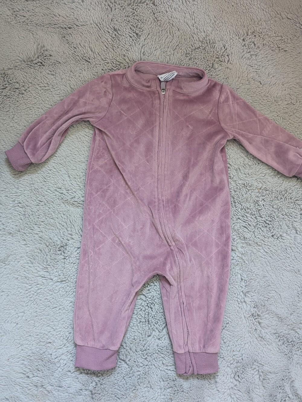 Nike Mauve Purple Quilted Velour Full Zip Romper Jumpsuit | 9M